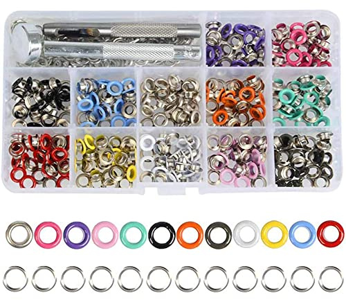 Gasea 600Pcs Metal Eyelets Grommets Kit Eyelet Punch Kit 5mm Grommet Tools | Eyelet Punch Kit with 3pcs Install Tools Fabric Leather Clothing Shoes Craft Making 12 Colors