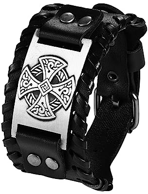 Cupimatch Herren Leder Armband Breites Wickelarmband Geflochten Fleschtarmband Armreif Seil Jungen Länge Verstellbar, Braun Schwarz