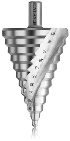 CYLBAQ Punta per trapano a gradini, 6 – 60 mm, HSS pelapatate, fusto da 13 mm, punta conica con 12 livelli, trapano per plastica, legno – Punta conica HSS di alta qualità