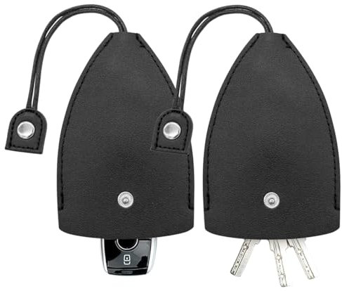 JNNJ 2 Stück Schlüsselanhänger PU Tragbares, Autoschlüssel Schutz Keyless Tasche, Auto Schlüssel Tasche, Autoschlüssel Tasche, Schutzhülle für Autoschlüssel(Schwarz)