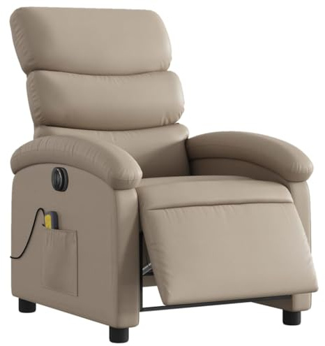 vidaXL Massagesessel Elektrisch, Sessel Verstellbare Rückenlehne Fußteil, Fernsehsessel Relaxsessel mit Liegefunktion, Liegesessel Polstersessel Ruhesessel, Cappuccino-Braun Kunstleder