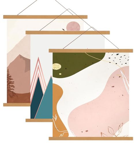 MUXHEL 3er-Set A2 Posterleiste, 41cm Lang Posterleisten, Posterschiene, Magnet Magnetische Posterschiene, Holz Poster Aufhänger Halter, Rahmen Leisten Bild Bilder, Bilderleiste, Bilderrahmen