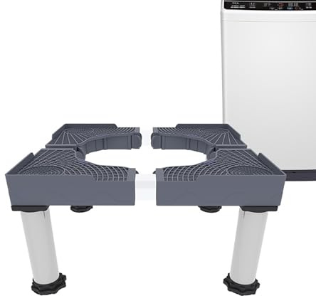 Waschmaschinen Untergestell für Kühlschrank, Waschmaschinen-Standfuß Länge/Breite 42-66cm Höhe 28-31cm Bärenlast 400kg Verstellbare Sockel für Kühlschrank Trockner Waschmaschine 4 Fuß Grau