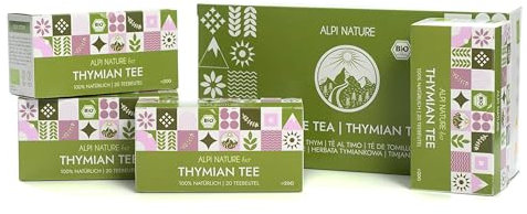 Alpi Nature Organic Thyme Tea, 80 Thyme Tea Bags, 80g 2.8 oz, Pack of 4 x 20 Bags of 1g each
