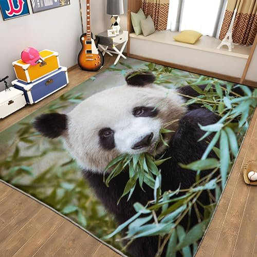 Teppiche Gegend Tierischer Panda Und Grüner Bambus Teppich - Waschbar, Kurzflor, Anti-Rutsch Unterseite - 80 x 150cm - Heimdeko für Wohnzimmer Und Schlafzimmer