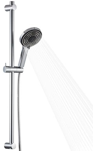 OFFO Shower Slide Bar with 6 Modes Shower Head Set, 1.5m Stainless Steel Hose,Adjustable 80cm Riser Rail and High Pressure Handheld Showerhead,Chrome