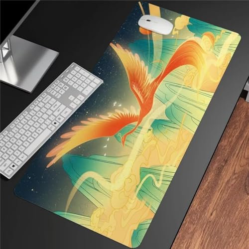 XXL Gaming Mauspad 800x400x2mm Erweiterte Groß Mousepad Schreibtisch Pad, genähte Kanten Mauspad, wasserdicht und langlebig,Rutschfester Gummiboden, Widerstandsfähig für PC Gamer Büro Goldener Phönix