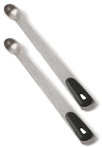 BERYLER® 2PCS 1/8 Single Measuring Spoons with Black Silicone Handle, Small Measuring Spoon Only, Individual Tiny Measuring Spoons, Stainless Mini Measuring Spoons