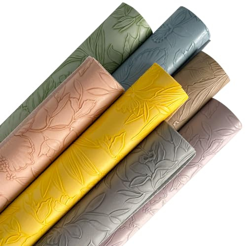 ONEART | 7 stycken blommiga präglade konstläder 21 × 30 cm, PU-präglat konstläder tyg för örhängen plånböcker hantverk, ljus färg