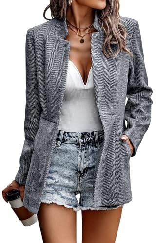 Jhsnjnr - Giacche da donna con apertura frontale, stile casual, per ufficio e business, cardigan, blazer a maniche lunghe, con colletto dritto, capispalla, Nero , XL