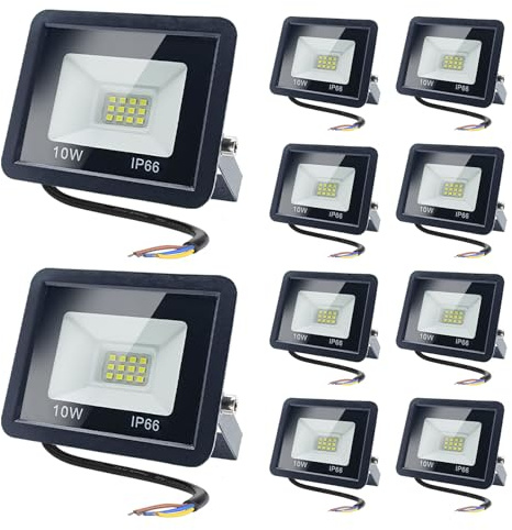 MOLVCE Led Strahler Außen 10W, 6500K Flutlicht Außenleuchte, IP66 Wasserdichter LED Scheinwerfer, Superhell Wandlampe mit drehbarem LED-Panel für Garten, Garage, Außenbeleuchtung, 10 Stück Kaltweiß