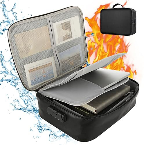LOPYXBR Feuerfeste Dokumentenbox 2192°F Wärmeisoliert Feuerfeste Dokumententasche mit Schloss Tragbare Feuerfeste Box Dokumententasche Feuerfest Wasserdicht für wichtige Dokumente, Akten und Urkunden