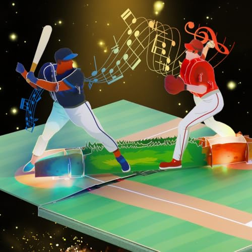 CNLITIHEKA Musical Baseball Pop Up Karten, Licht für Musik Papa Geburtstagskarten, Musik Pop Up Vatertag Karten, 3D Sport Geburtstag Grußkarte, Vater Jahrestag Karte für Papa Mann Opa Männer.