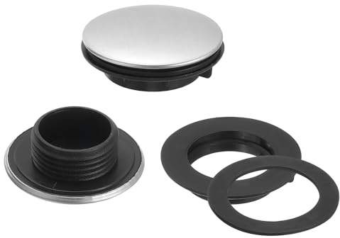 sourcing map 2 Pcs Kitchen Sink Hole Cover, 1.7 Inch Faucet Hole Cover, Kitchen Sink Tap Hole Plate Stopper Cover Plug for Washbasin Sink Counter Space (Stainless Steel, Silver)