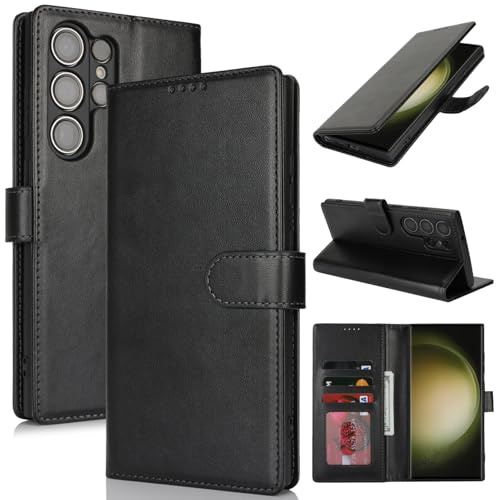 Zouzt Hülle für Samsung Galaxy S23 Ultra, Premium PU Leder, Schwarz | Handyhülle mit Kartenfächern, Magnet Klapp Schutzhülle, Stoßfeste TPU-Innenhülle, Frauen Männer, Leather Wallet Phone Case