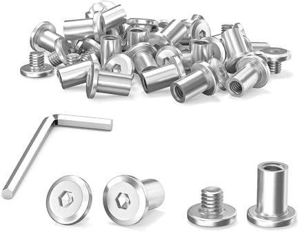 40 Set Verbindungsschrauben M6 x 12 mm Möbelverbinder Schrankverbinder | Hülsenschrauben, Möbelschrauben mit Schlüssel, Edelstahl A2 Möbelverbinder und Schrankverbinder für Betten und Holzplatten