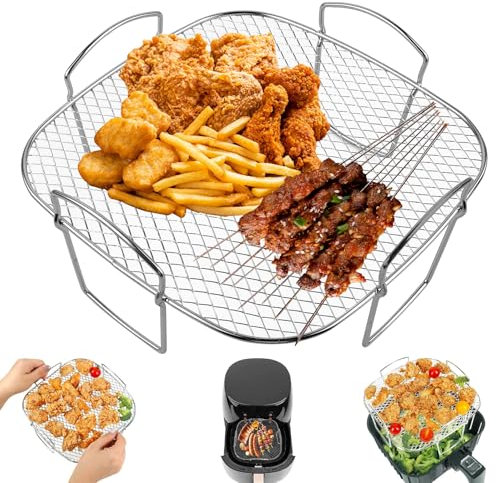 WIYETY Freidora de aire caliente, rejilla de acero inoxidable, accesorio para freidora de aire caliente, accesorio para freidora de aire caliente, accesorio para deshidratación, horno, freidora de