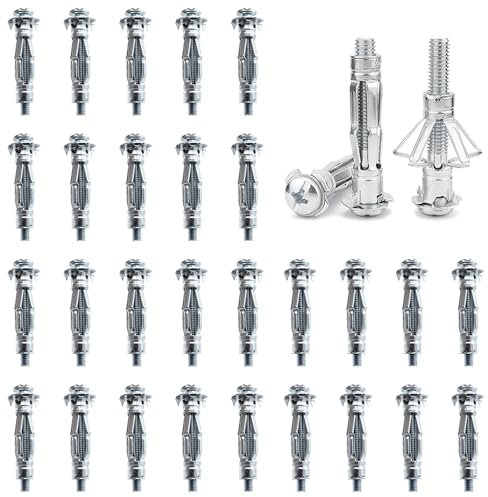 DAIRYCOF 50 tasselli per cavità in metallo zincato, M4 x 32 mm, tasselli di espansione, tasselli per cavità, fissaggio sottili per fissaggio in cartongesso (50, M4 x 32 mm)