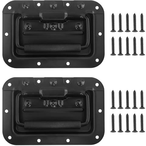 Hevysuo 2 Pièces Poignée à Ressort De Boîte à Outils 16 x 10cm,Poignées Pliantes à Ressort Antirouille,Poignées De Caisse Pliantes En Fer pour Boîtes à Outils Ou Boîtes de Rangement,Noir