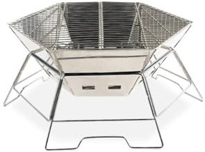Barbecue portatile in acciaio inox per campeggio all'aperto, tavolo da fuoco esagonale con design pieghevole stufa a legna caratteristica e funzione barbecue a carbone