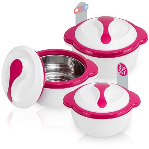 TELE WELT Ciotola termica con coperchio [set da 3 pezzi] con contenitore termico per mantenere il cibo caldo fino a 4 ore – Set di 3 ciotole termiche