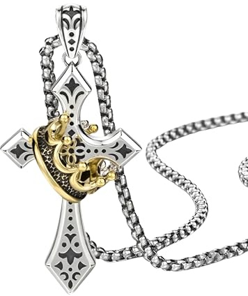 Mai & Claire 925 Sterling Silver Crown Cross Necklace For Women And Men - Retro Crucifix Of Thorns Pendant, Jesus Christ Cross Chain With Diadem (4 Silver - Cross And Crown Necklace)