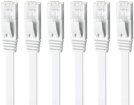 Yauhody Cable Ethernet 5m 6 piezas, Cat 6 Cable de Red Plano, Cable RJ45 50cm Cable Internet Alta Velocidad 1000 Mbit/s Cable Lan para PS5, TV, PC, Switch, Router, Módem, más rápido que Cat 5 (Blanco)