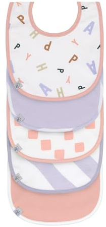LÄSSIG Set de bavoirs pour bébé et enfant en bas âge (5 pcs.) Fermeture autoagrippante coton étanche/Value Pack Bib Happy Fruits peach pastel lilac