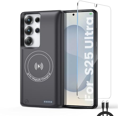 Battery Case For Samsung Galaxy S25 Ultra Charging phone case, Real 10000mAh Portable Power Bank with Magnetic Wireless Charging,Protective Charger phone case with battery pack Black