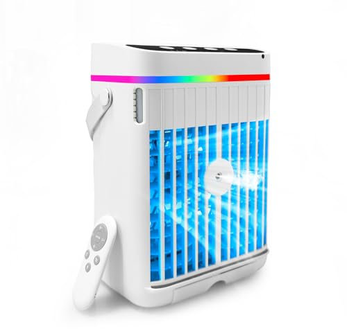 4-in-1 Portable Air Conditioner - Mini Air Cooler with 3 Speed Settings, Cool Mist Function, Timer Modes & 7-Color LED Lights - Personal Air Cooler for Home, Bedroom & Office