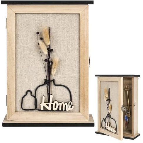 YYTECH SchlüSselkasten Holz, SchlüSsel Kasten, SchlüSselkasten Flur, Schlüsselschrank 6 Schlüsselhaken, abstrakte Vasen Ornament, für Eingang, Flur, Büro Schlüsselhalter Schlüsselbrett