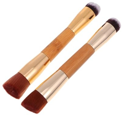 Healeved Brochas De Maquillaje Facial De Doble Punta 2 Piezas Mango De Bamboo Compactas Para Polvos Sueltos y Rubor Uso Profesional y Portátil Para Mujeres