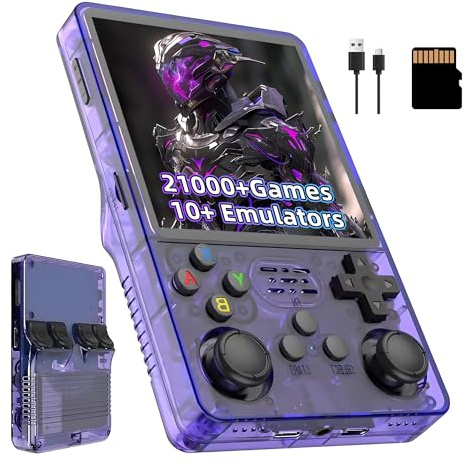 R36Plus Retro Video Gaming Console 128GB, Portable Emulator Game Console with Built in 21000+ Video Game 10+ Emulator, Linux OS, 4 Inch HD Screen, 720*720, Support WIFI, 3D Dual Joysticks (Purple)