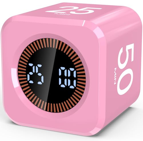 Minuteur Pomodoro Cube LED 5/10/25/50 Minutes avec Temps Personnalisé, Minuteur Visuel Digital, Silencieux ou Sonore, Rechargeable USB-C pour Devoirs Enfant TDAH (Rose)