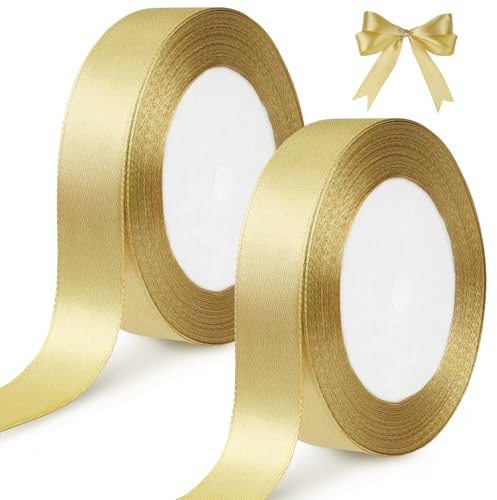 tenn well Gold Satin Ribbon 20mm, 44 Meters Smooth Fabric Satin Ribbon for Gift Wrapping, Crafting, Hair Bows, Wedding Party and Christmas Decoration