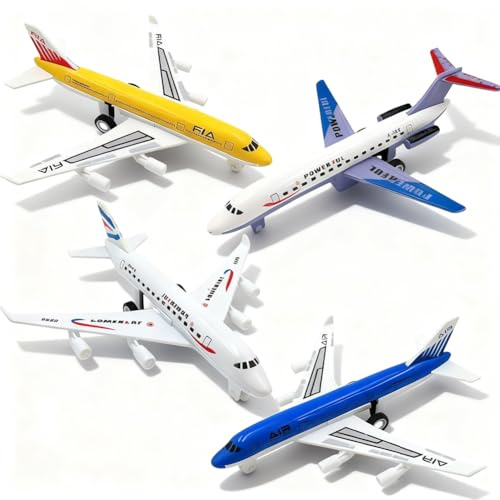 CLKDPNO AirPlane Toys-4 Piece Pull Back Plane Toys Set - Diecast Aeroplane Model Age 2+ for Boys & Girls, Easy to Play Christmas & Birthday Gifts