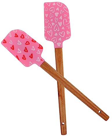 UKCOCO 2 pièces Spatules à Pâtisserie Silicone Grattoirs à Crème Lisses Petites Spatules de Cuisine pour Gâteau Accessoires de Cuisson Sécurisés avec Manche Rose