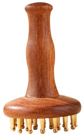 CIMAXIC Wooden Guasha Massage Comb with Ergonomic Handle Natural Brass Meridian Brush for Scalp Relaxation Comfortable Grip for Stress Relief and Circulation Suitable for Full Body Hair