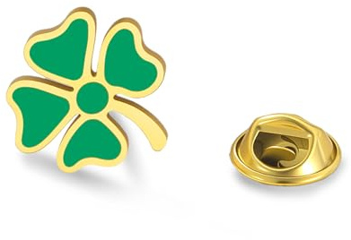 Broche de trébol para mujer acero inoxidable trébol de cuatro hojas pin de solapa de peltre trébol de la suerte recuerdo irlandés accesorios del día de San Patricio (oro)
