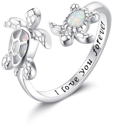 YAFEINI Meeresschildkröte Ring 925 Sterling Silber Opal Verstellbarer Ring Ozean Schmuck Geschenk für Frauen Damen