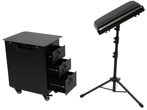 Professional Makeup Case Beauty Trolley 42x28x53cm with 4 Universal Wheels Combination Lock Three Drawers & Adjustable Tripod Metal Workstation Hairdressing Case for Makeup Artists