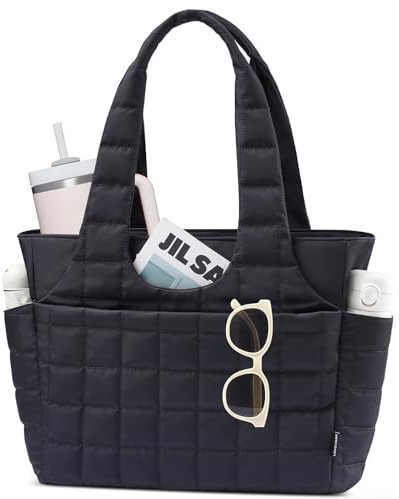 LOVEVOOK Puffer Handtasche Damen Groß 15,6 Zoll Laptoptasche Shopper Tasche | Leichte Arbeitstasche Schultertasche mit Wasserflaschenfach für Arbeit, Uni & Reise, Schwarz