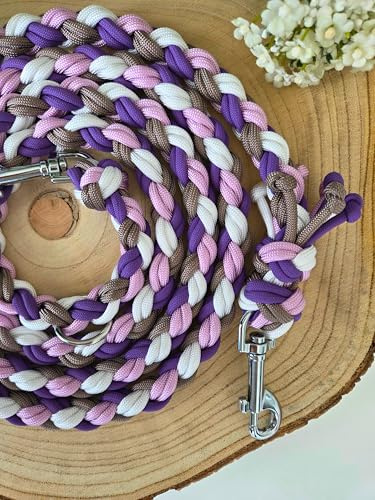 lila-braun-weiße Hundeleine, 1,5m,1,80m, 2m, 2,50m, für mittelgroße Hunde bis 18 kg, geflochten, stabil, strapazierbar, Handmade, Mehrfarbig, Paracord, Standardleine, robuste Leine (2,00m)