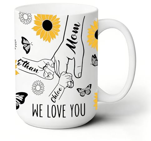 SosnSusn Tazza Personalizzata Festa della Mamma per Mamma, Tazza da Caffè con nome – Regalo di Compleanno da Figlia o Figlio, Ceramica, Fino a 9 Nomi, 440ml