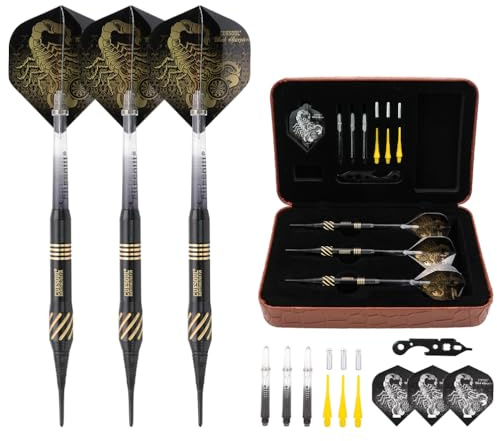CUESOUL 16 Grams Deluxe Soft Tip Darts Set with Luxury Case（Black Scorpion Series）