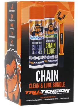 Tru-Tension | Motorcycle Chain Clean & Lube Bundle | Perfect For Road Riding, Off-Road, Commuting & Touring | Motorcycle Tools & Accessories | Cleaner, Lubricant & Brush Set