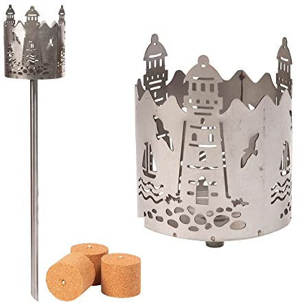 Gartenfackel für draußen Motiv Leuchtturm 3X Brennelemente - Holzspäne mit Wachs - Schwedenfackel Pelletfackel Feuersäule Flammschalen Wachsfackel Gartenleuchte