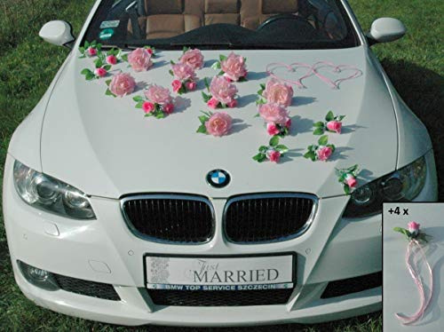 Traumschmuck Auto Schmuck Braut Paar Rose Deko Dekoration Autoschmuck Hochzeit Car Auto Wedding Deko Ratan Girlande PKW (Rosa)