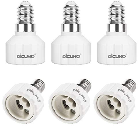 DiCUNO E14 a GU10 Adattatore da 6 pezzi, convertitore da presa, portalampada, base per lampad per lampadine a LED, incandescenza o fluorescenti