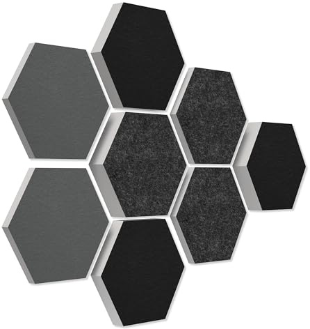 platino24 Schallabsorber COLORE aus Basotec G+ I Akustikpaneele mit Akustikfilz I 3D Wand-Paneele mit 8 Waben in Granitgrau, Anthrazit & Schwarz I Akustikplatten zur Schalldämmung in Büro & Studio